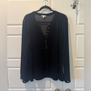 Tribal Jeans Black Velvet Grommet Bell Sleeve Witchy Blouse Womens Size X-Large